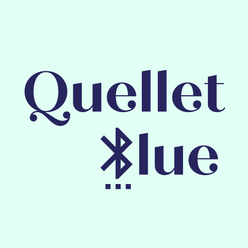 Logo Quellet.blue, le b de "blue" est remplacé par un logo bluetooth